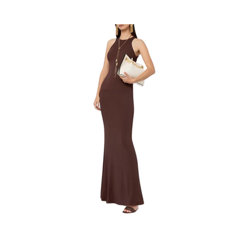 Abito Donna lungo Red Carpet con gioiello sulla schiena Fondente ELISABETTA FRANCHI- Francavilla Moda